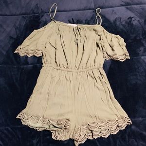 Olive green, off the shoulders, romper with straps